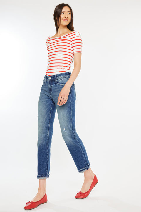 Evelin Mid Rise Cropped Straight Jeans