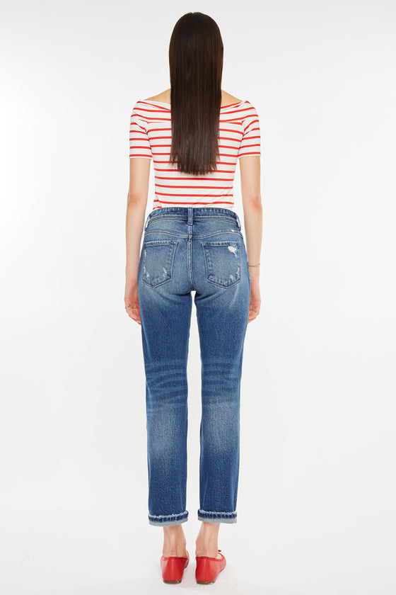 Evelin Mid Rise Cropped Straight Jeans