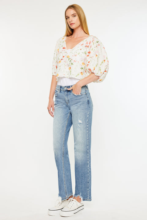 Thalia Mid Rise True Straight Leg Jeans