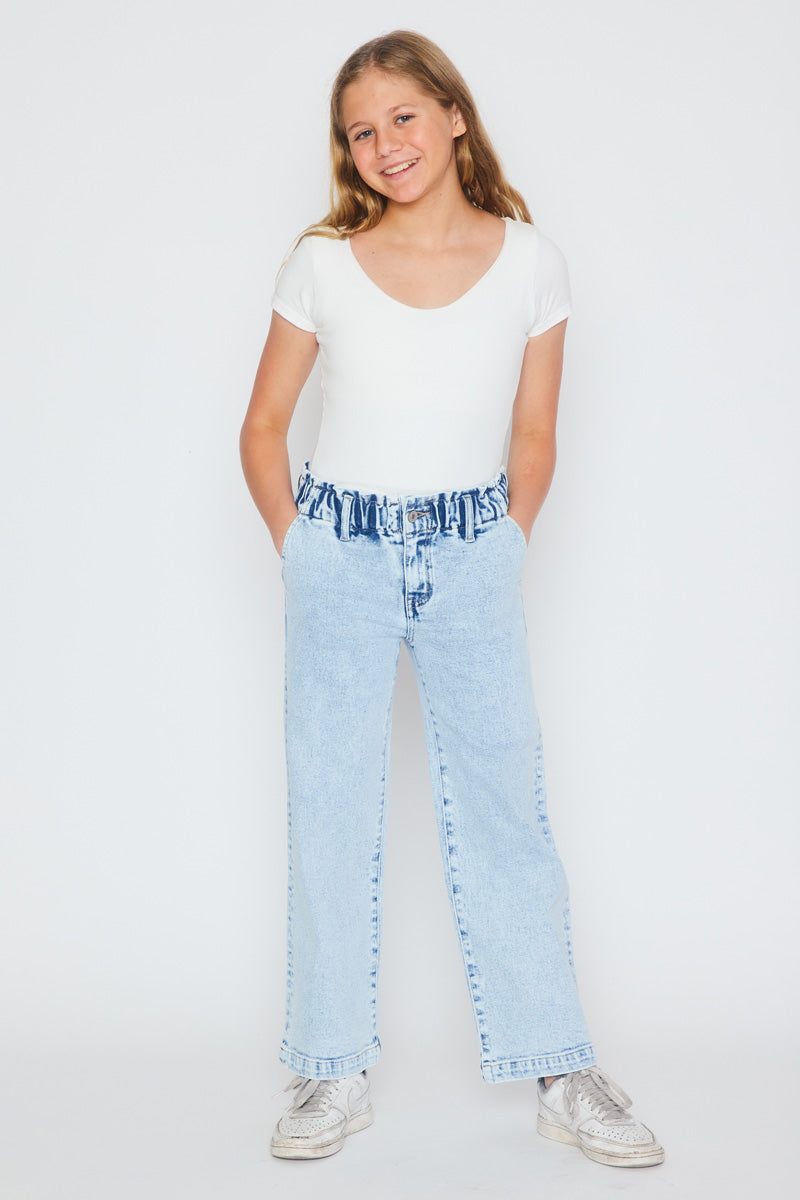  Youmymine Child Girls High Waisted Wide Leg Jeans Kids