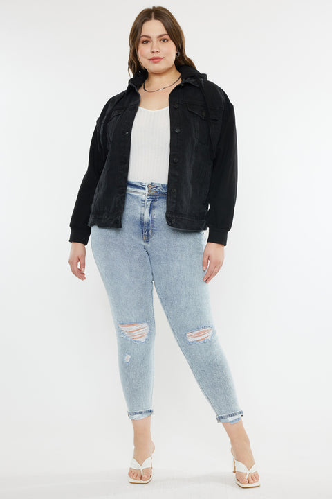 Tori Hooded Boyfriend Denim Jacket (Plus Size) - Official Kancan USA