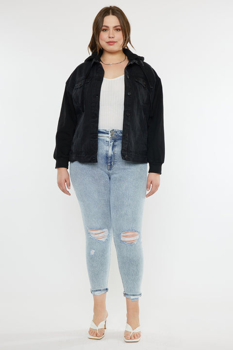 Tori Hooded Boyfriend Denim Jacket (Plus Size) - Official Kancan USA