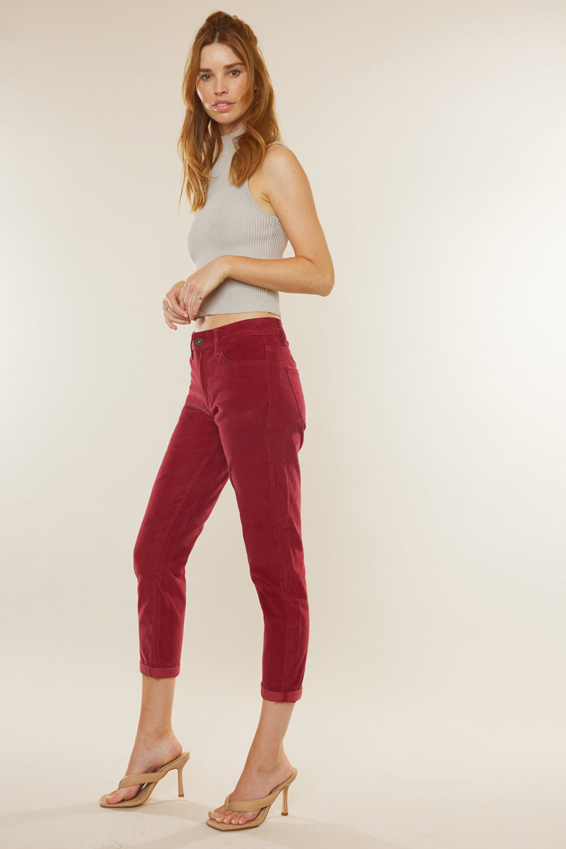 Kan Can High Rise Red Corduroy Mom Jeans - Audacious Boutique