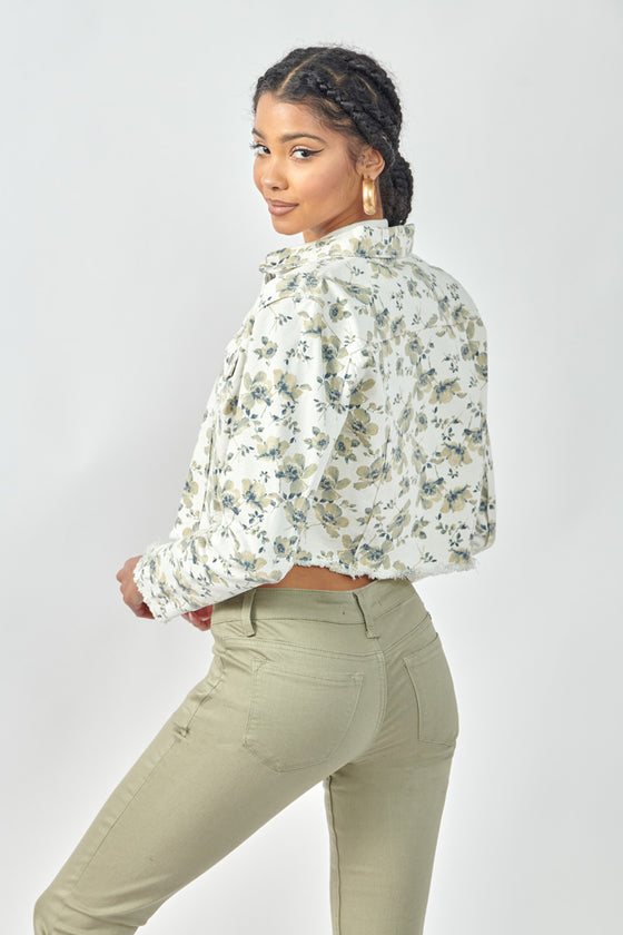 Paisley Floral Print Cropped Trucker Jacket - Official Kancan USA