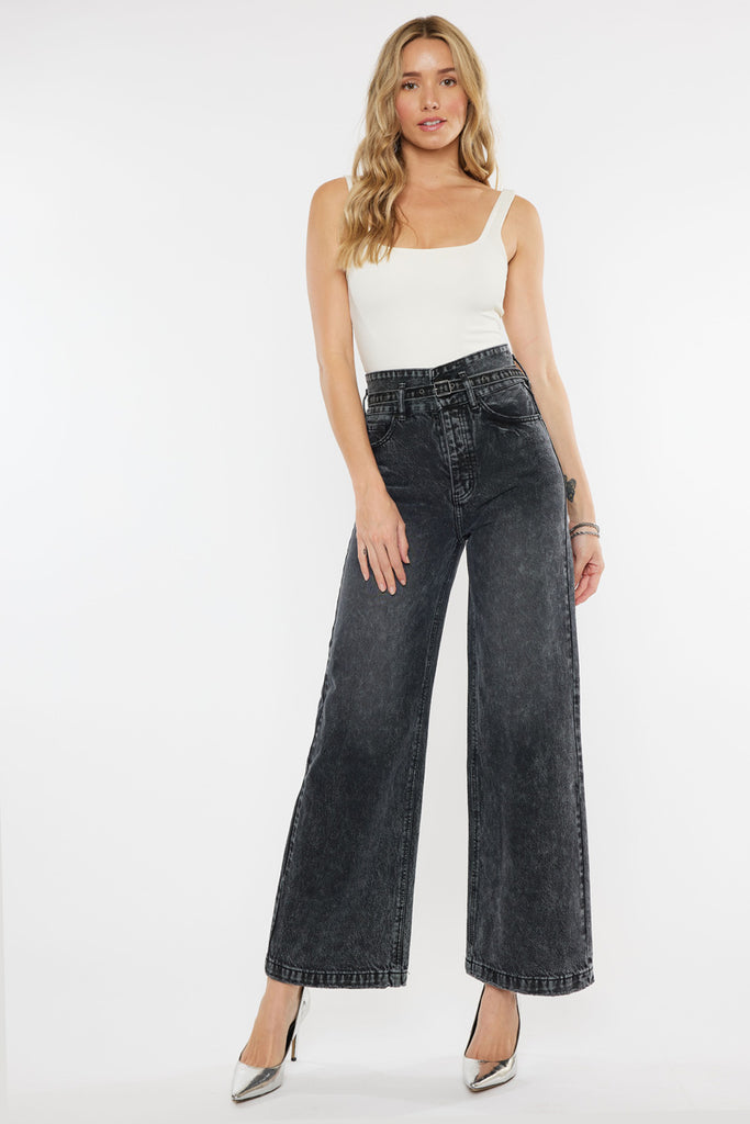 Zinc Ultra High Rise Belted 90's Wide Leg Jeans - Official Kancan USA