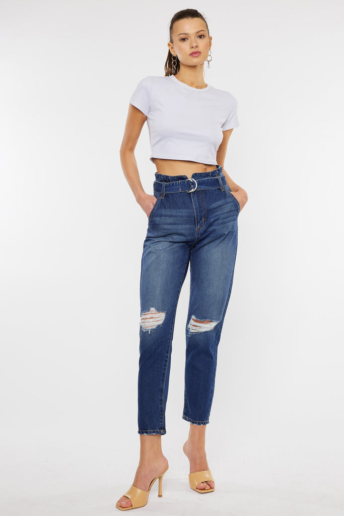 Blossom Ultra High Rise Belted Mom Jeans - Official Kancan USA