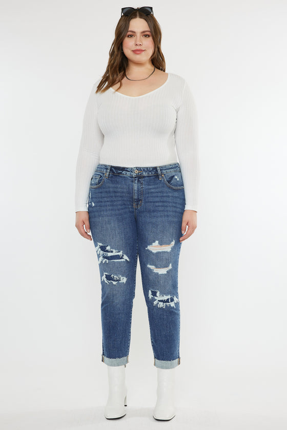 Jayleen Mid Rise Slim Boyfriend Jeans (Plus Size) - Official Kancan USA