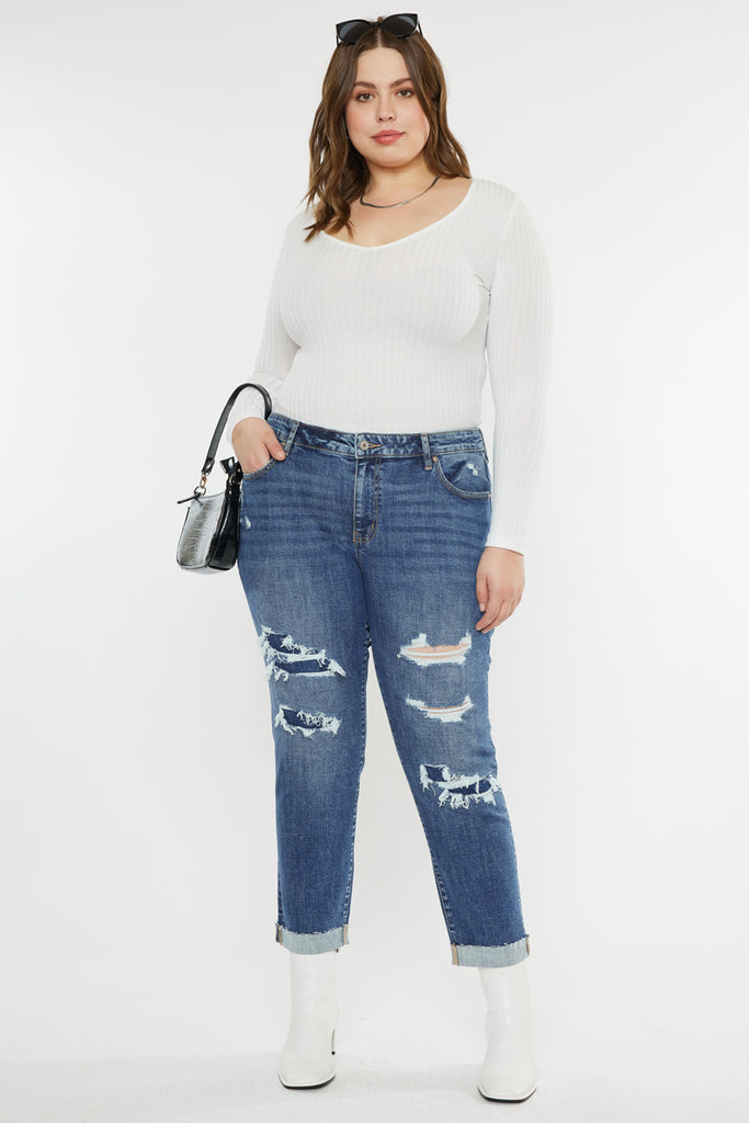 Jayleen Mid Rise Slim Boyfriend Jeans (Plus Size) - Official Kancan USA