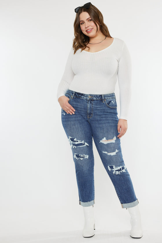 Jayleen Mid Rise Slim Boyfriend Jeans (Plus Size) - Official Kancan USA