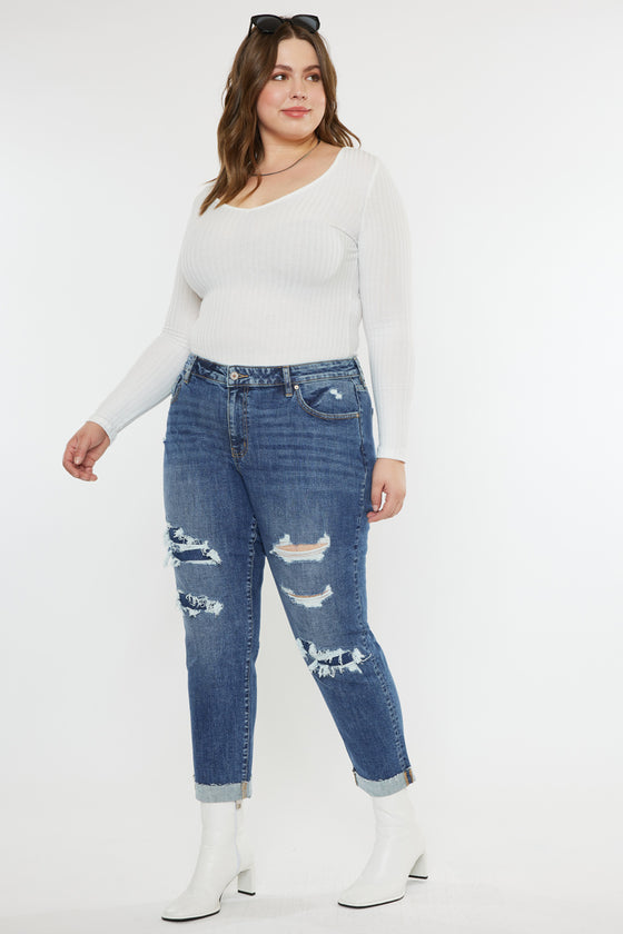 Jayleen Mid Rise Slim Boyfriend Jeans (Plus Size) - Official Kancan USA